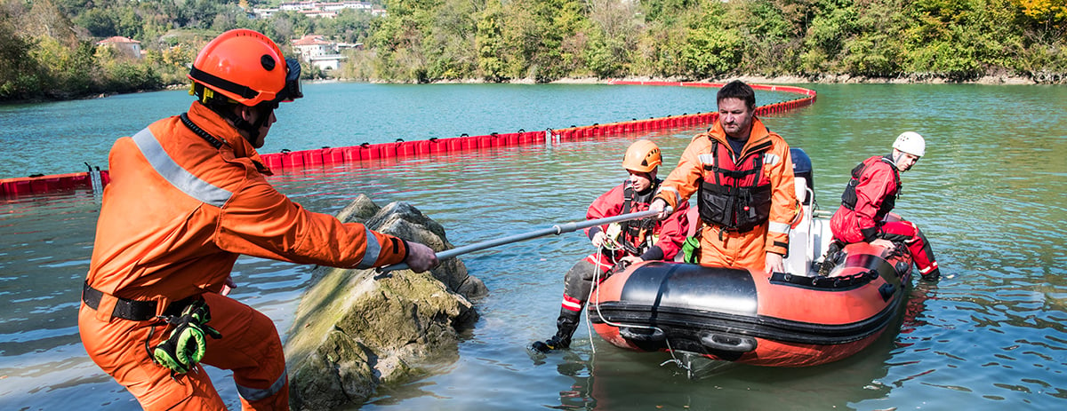 Rescue workers training to respond to flood conditions